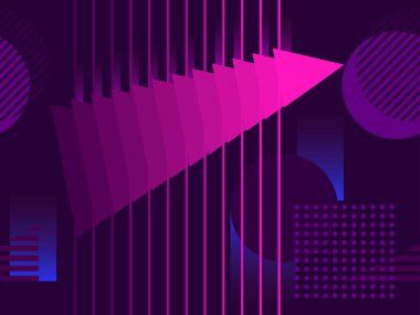 Siberpunk kusursuz desen. 80 'lerin geçmişe dönük gelecekçiliği. Memphis geometrik elementleri. Arka plan sentetik dalgası. Vektör illüstrasyonu