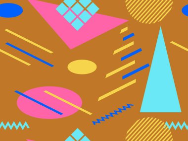 Memphis kusursuz desen. Retro arka plan, geometrik şekiller Memphis 80 'ler ve 90' lar tarzında. Vektör illüstrasyonu
