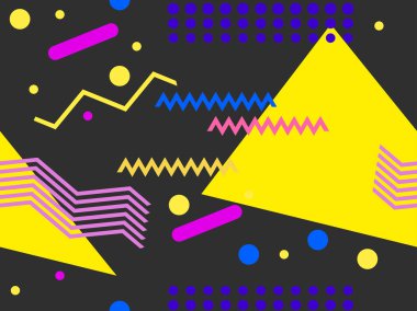 Memphis kusursuz desen. Retro arka plan, geometrik şekiller Memphis 80 'ler ve 90' lar tarzında. Vektör illüstrasyonu