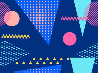 Memphis kusursuz desen. Retro arka plan, geometrik şekiller Memphis 80 'ler ve 90' lar tarzında. Vektör illüstrasyonu