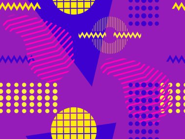 Memphis kusursuz desen. Retro arka plan, geometrik şekiller Memphis 80 'ler ve 90' lar tarzında. Vektör illüstrasyonu