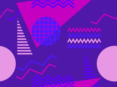 Memphis kusursuz desen. Retro arka plan, geometrik şekiller Memphis 80 'ler ve 90' lar tarzında. Vektör illüstrasyonu