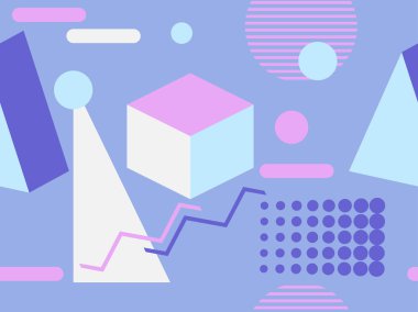 Geometric seamless pattern in 80s memphis style. Trend colors. Vector illustration