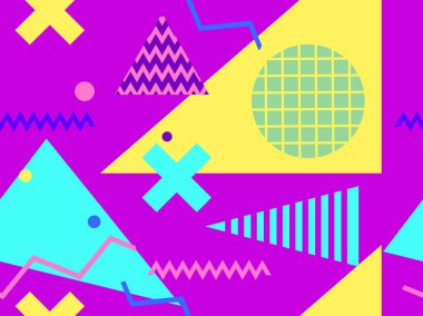 Geometric seamless pattern in 80s memphis style. Trend colors. Vector illustration