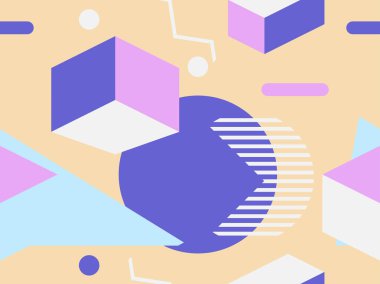 Geometric seamless pattern in 80s memphis style. Trend colors. Vector illustration