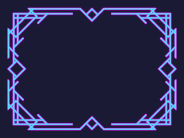 Neon art deco çerçeve. Neon lambanın etkisi. Klasik doğrusal sınır. Davetiyeler, broşürler ve tebrik kartları için bir şablon tasarla. Vektör illüstrasyonu