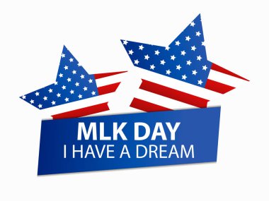 Martin Luther King günü. Bir hayalim var. Mlk günü. Amerikan bayrağı ve yıldızlı tebrik kartı. Vektör illüstrasyonu