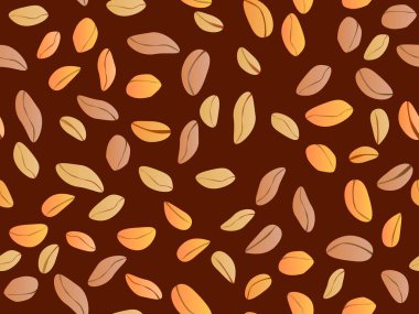 Fıstıksız desen. Kızarmış fıstık. Paketler, ambalajlar, kumaşlar ve duvar kağıtları üzerine baskı yapmak için arka plan tasarımı. Vektör illüstrasyonu
