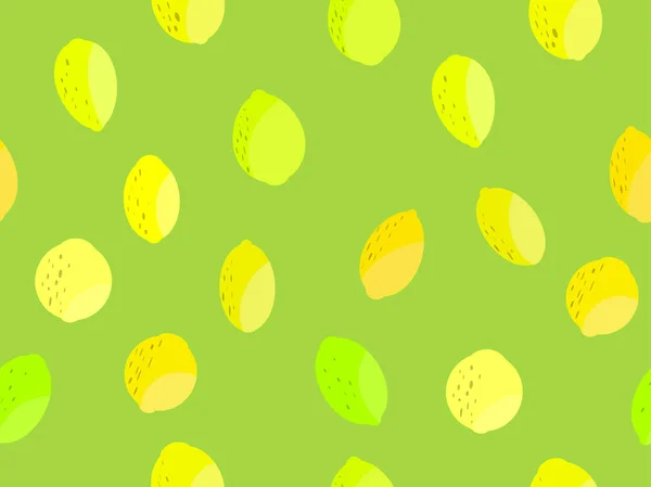 Lemon seamless pattern. Yellow and green lemons and lime. Background for brochures, promotional material and wallpaper. Vector illustration — Stock Vector