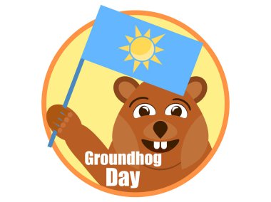 Köstebek Günü. Baharın geleceğini tahmin ediyor. Beyaz arka planda izole edilmiş bayrağı olan bir dağ sıçanının bayrağı. Vektör illüstrasyonu