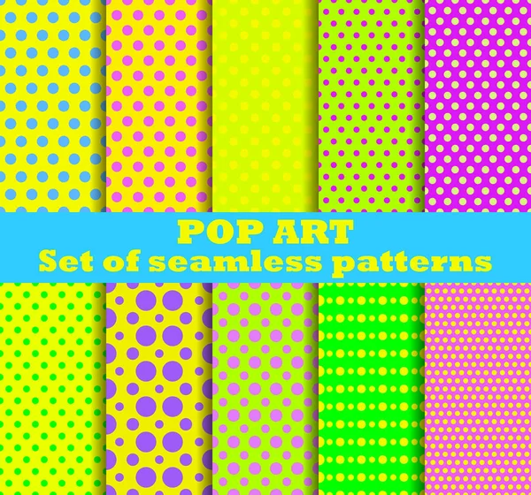 Pop Art naadloze patroon set. Dotted pop art achtergrond in retro stijl. Vectorillustratie — Stockvector