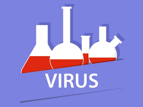 Coronavirus 2019-ncov, respirační syndrom Středního východu. Čínský virus. Laboratorní sklo. Chemické baňky, zkumavky. Vektorová ilustrace — Stockový vektor