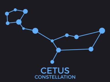 Cetus constellation. Stars in the night sky. Cluster of stars and galaxies. Constellation of blue on a black background. Vector illustration
