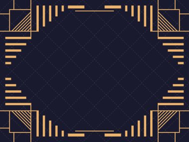 Art deco çerçeve. Klasik doğrusal sınır. Davetiyeler, broşürler ve tebrik kartları için bir şablon tasarla. 1920 'lerin ve 1930' ların tarzı. Vektör illüstrasyonu