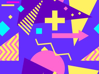 Memphis seamless pattern. Geometric shapes in the style of 80s. For promotional products, wrapping paper and printing. Vector illustration