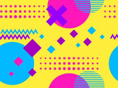 Memphis seamless pattern. Geometric shapes in the style of 80s. For promotional products, wrapping paper and printing. Vector illustration