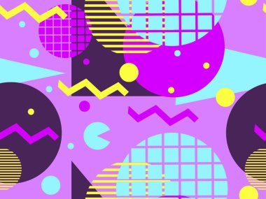 Memphis seamless modeli. Geometrik öğeleri memphis 80 tarzı. Vektör çizim