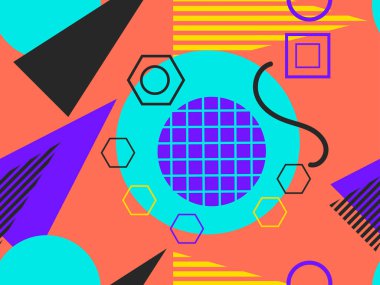 Memphis seamless modeli. Geometrik öğeleri memphis 80 tarzı. Vektör çizim