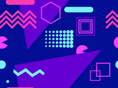 Memphis seamless modeli. Geometrik öğeleri memphis 80 tarzı. Vektör çizim