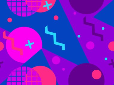 Memphis seamless modeli. Geometrik öğeleri memphis 80 tarzı. Vektör çizim