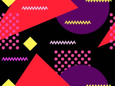 Memphis seamless modeli. Geometrik öğeleri memphis 80 tarzı. Vektör çizim