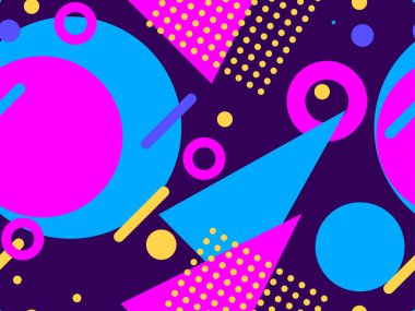80 'lerin tarzında geometrik şekilli kusursuz desenler. Memphis tasarım elemanı. Vektör illüstrasyonu