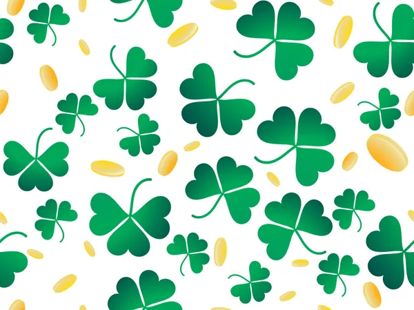 Feuilles Trèfle Pièces Motif Sans Couture Saint Patrick Vacances Irlandaises — Image vectorielle