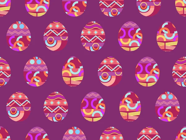 Easter Eggs Seamless Pattern Happy Easter Festive Eggs Doodle Pattern — Stock Vector
