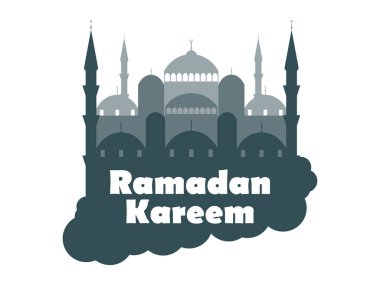 Ramazan Kareem. Beyaz arka planda cami düz stili. Ramazan ayı. Vektör illüstrasyonu