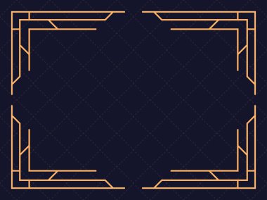 Art deco çerçeve. Klasik doğrusal sınır. Davetiyeler, broşürler ve tebrik kartları için bir şablon tasarla. 1920 'lerin ve 1930' ların tarzı. Vektör illüstrasyonu