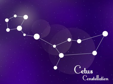 Cetus takımyıldızı. Yıldızlı gece gökyüzü. Yıldız kümesi, galaksi. Derin uzay. Vektör illüstrasyonu