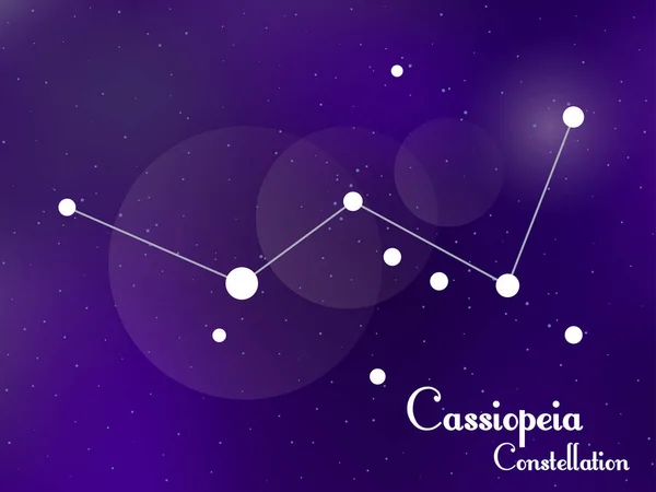 Cassiopeia Csillagkép Csillagos Éjszakai Égbolt Csillaghalmaz Galaxis Mélyűr Vektorillusztráció — Stock Vector