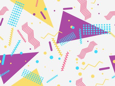 Memphis seamless modeli. Geometrik öğeleri memphis 80 tarzı. Vektör çizim