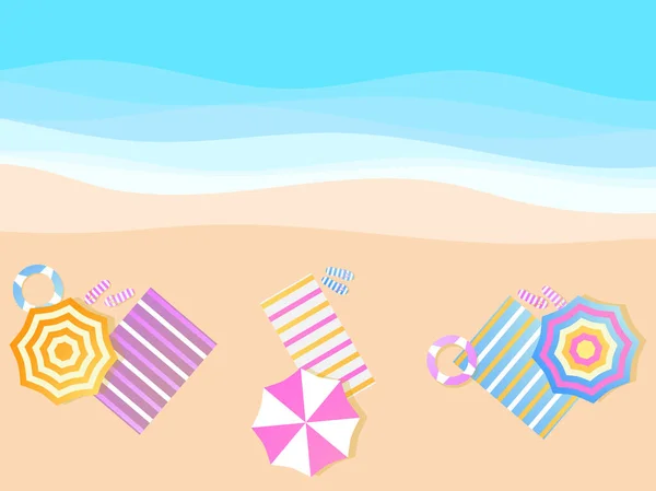 Sombrilla Playa Toalla Orilla Vista Superior Estilo Diseño Plano Fondo — Vector de stock