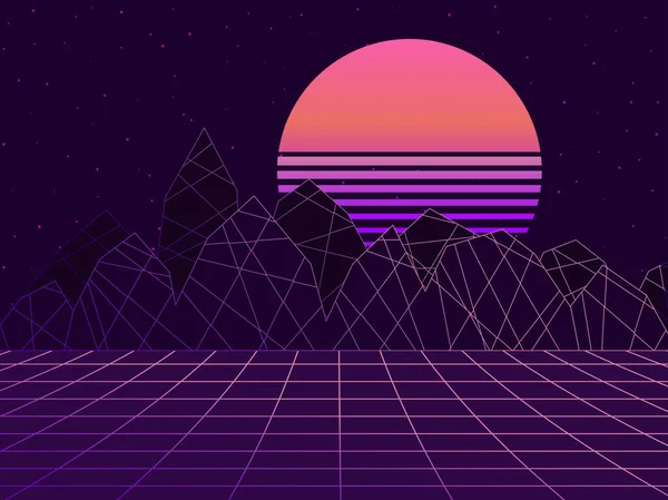 Anos Fundo Sci Retro Paisagem Futurista Realidade Virtual Estilo Synthwave — Vetor de Stock