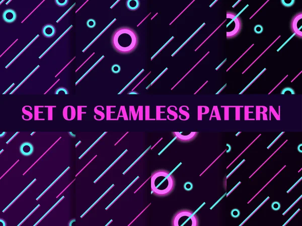 Cyberpunk Set Seamless Pattern 80S Retro Sci Background Neon Linear — Stock Vector
