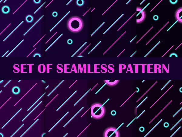 Cyberpunk Set Seamless Pattern 80S Retro Sci Background Neon Linear — Stock Vector