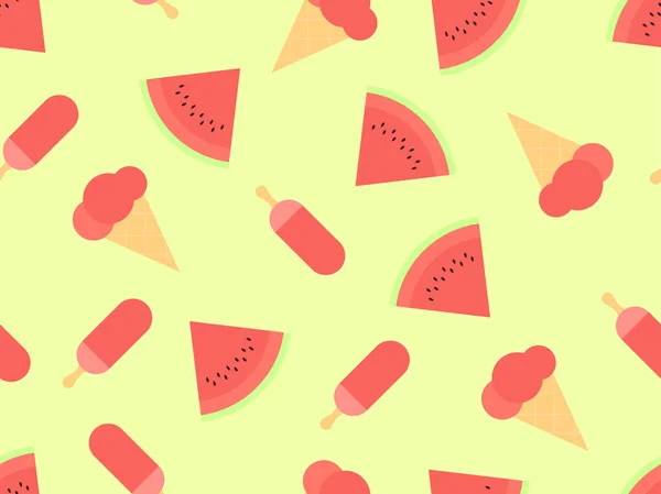 Watermelon Ice Cream Seamless Pattern Triangular Slices Watermelon Ice Lolly — Stock Vector