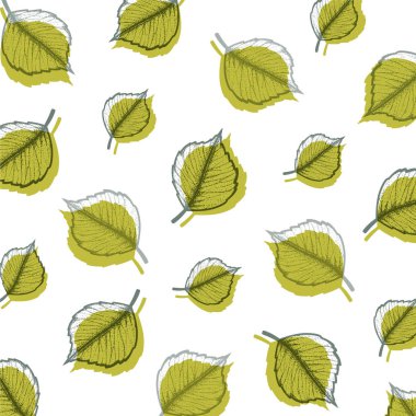 Yapraklarla el çizimi biçiminde desen illüstrasyonu. 