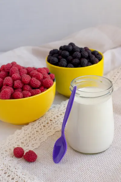 Gesunde Lebensmittel. hausgemachter Joghurt mit Früchten und Beeren — Stockfoto