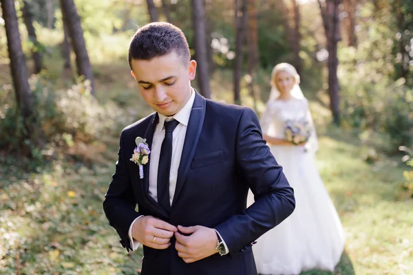 Feliz novia y novio en el día de su boda — Foto de Stock