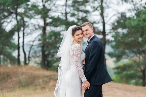 Noiva feliz e noivo em seu dia do casamento — Fotografia de Stock