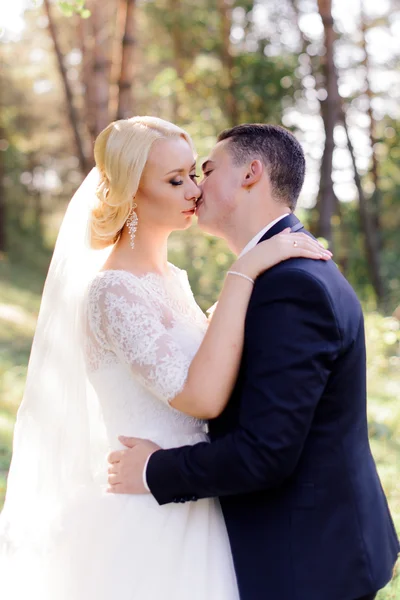 Noiva feliz e noivo em seu dia do casamento — Fotografia de Stock