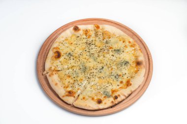 Retrato de sonrientes operador chica del call centerPizza quattro fromaggi ahşap oyun tahtası