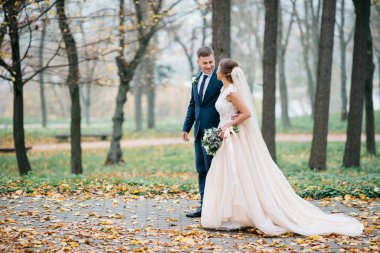 Damat ve gelin bir arada. Düğün çifti.