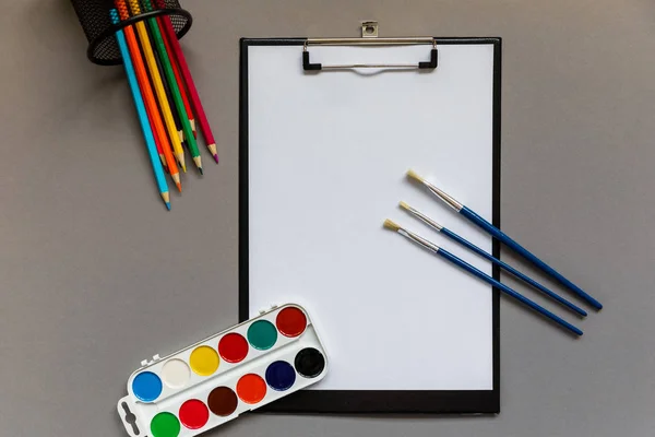 Stationery for students, students on a grey background. Ready for school — 스톡 사진