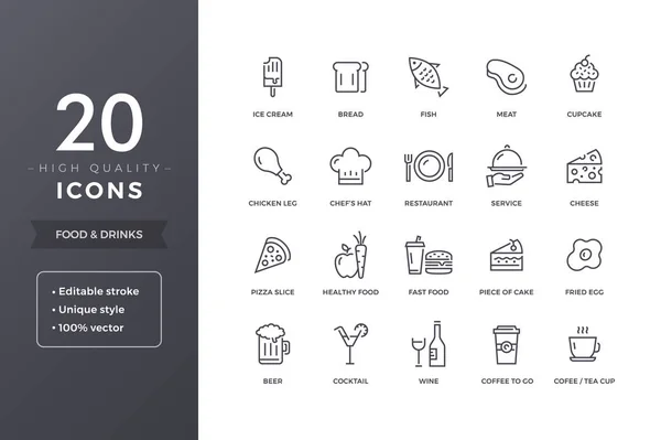 Iconos de línea de alimentos — Vector de stock