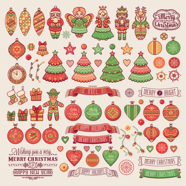 Davetiye ve tebrik kartları için Noel süsleri. 