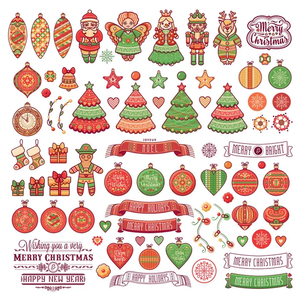 Christmas decorations for invitations and greeting cards. — Stock Vector
