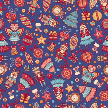 Noel oyuncaklar. Seamless modeli. Tatil arka plan. Tebrik kartları için en iyi